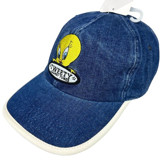 Vintage Tweety Looney Tunes Baseball Cap Youth  One Size Blue Denim Embroidered - Picture 10 of 16